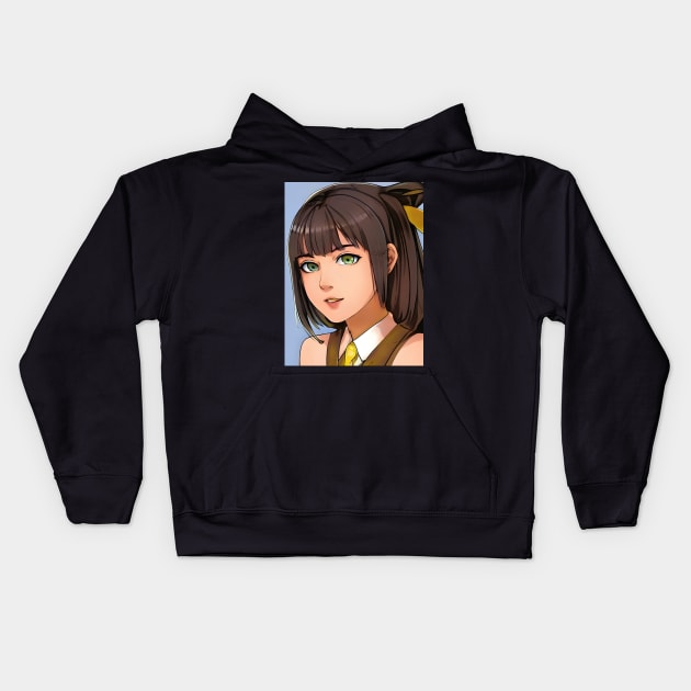 Brown hair anime school girl Kids Hoodie by animegirlnft